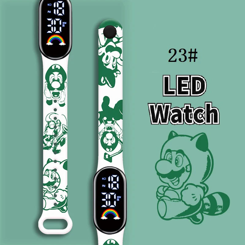 Mario Bros Children's Watches Action Figures Luigi Princess Peach Yoshi Bowser kids Sport Wristband Waterproof Digital Watch