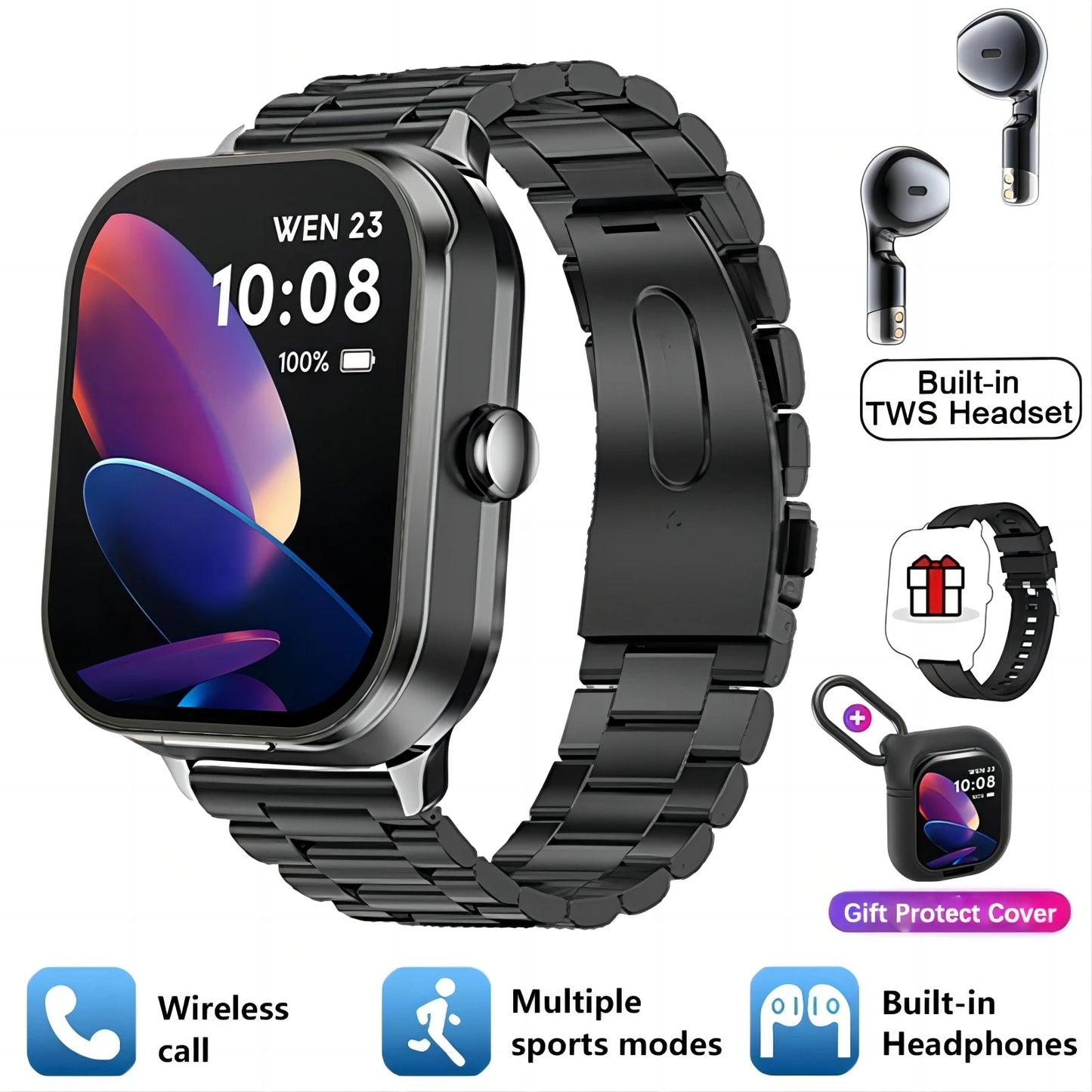 2024 New NFC Smart Watch TWS 2-in-1 Bluetooth Earphones Bluetooth Call Movement Track Tracker Men's and Women's Smart Watches
