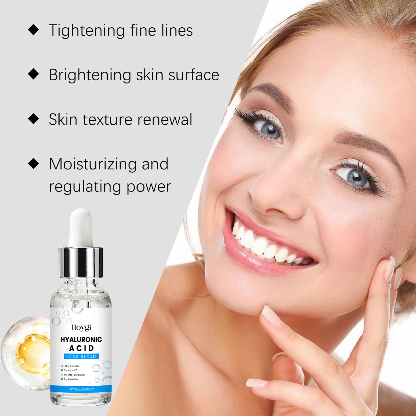 Hyaluronic Acid Facial Essence Deep Moisturizing Hydrating Dry Skin Pore Refining Facial Care Smoothing Plump Glowing Skin Serum