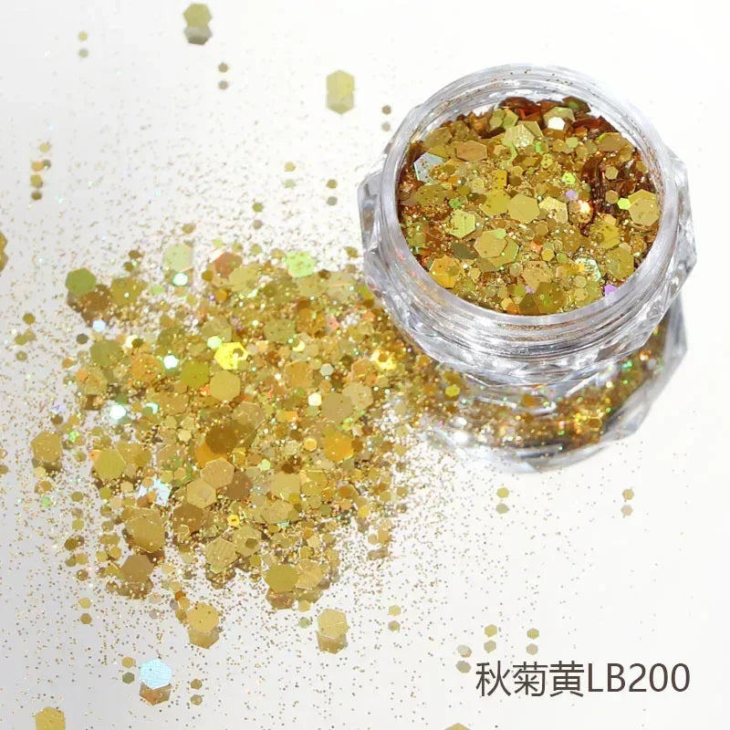 10g Laser Nail Glitter Flakes Mix-Hexagon Holographic Sparkly Powder Nail Art Decoration Loose Reflective Mermaid Chunky Sequins