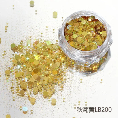 10g Laser Nail Glitter Flakes Mix-Hexagon Holographic Sparkly Powder Nail Art Decoration Loose Reflective Mermaid Chunky Sequins