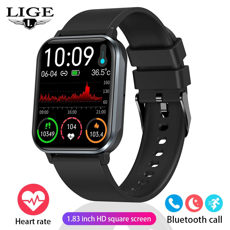 LIGE Smart Watch Men  Monitoring Sports Fitness Waterproof  Watch Man Woman Body Temperature Monitor SmartWatch 2024 New+Box