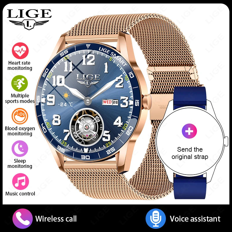 LIGE New 1.38" HD Smart Watch Men Bluetooth Call Men Women Watches Health Monitoring Sports Pedometer IP68 Waterproof Smartwatch
