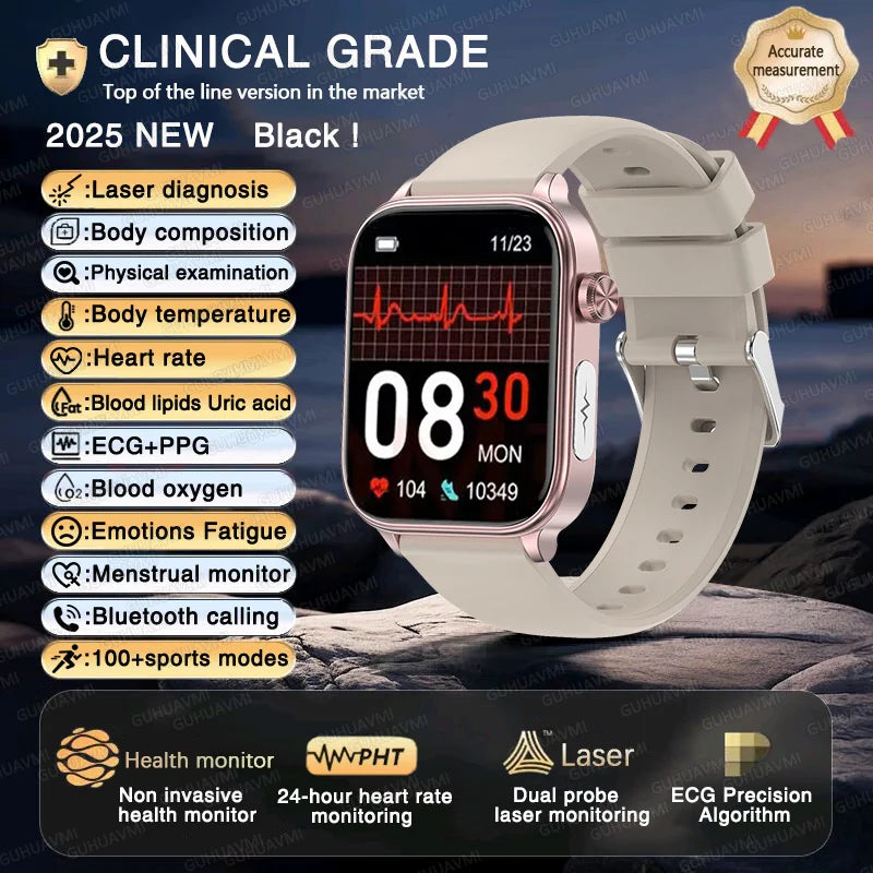 2025 New ECG+PPG+HRV Smart Watch Men Blood Lipid Uric Acid Health Monitor Bluetooth Call Sleep Physical Health Smartwatch Women