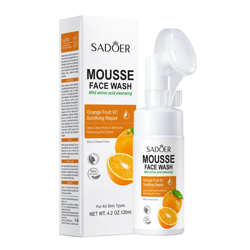 SAODER Fruits orange Facial Cleanser Face Wash Foam Massasge Cleansing Mossee Moisturizing Skin Care Products