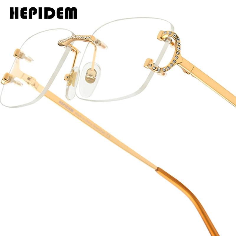 HEPIDEM Alloy Glasses Frame Men Luxury Famous Brand Design Retro Vintage Square Eyeglasses Rimless Spectacles Frameless Eyewear