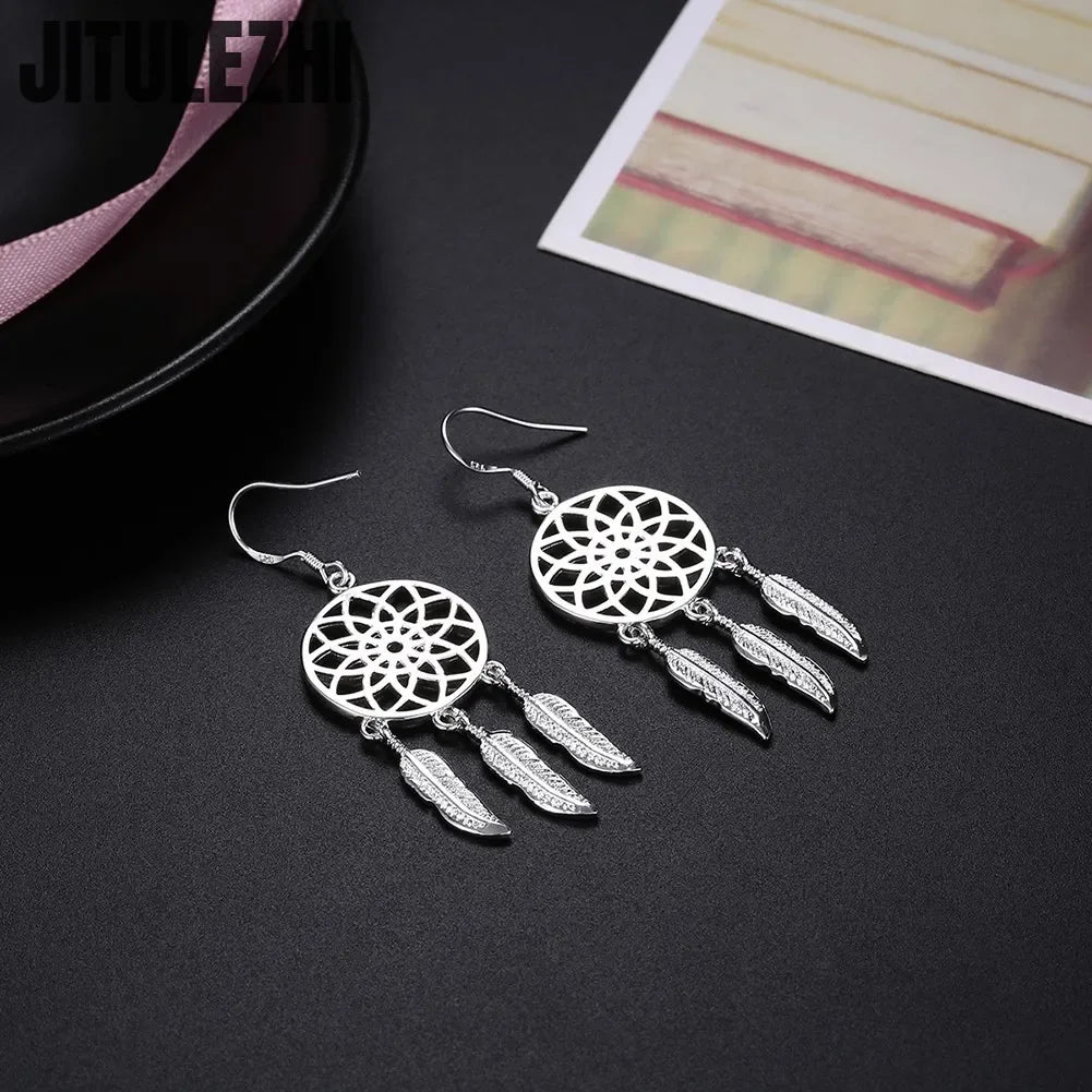 925 Sterling Silver Earrings For Woman Classic Designer Party Engagement Wedding Jewelry Dream Catcher Feathers Fine Jewelry