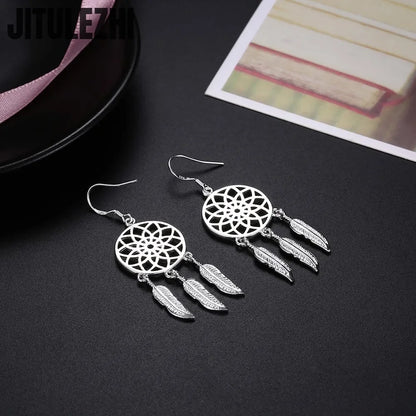925 Sterling Silver Earrings For Woman Classic Designer Party Engagement Wedding Jewelry Dream Catcher Feathers Fine Jewelry