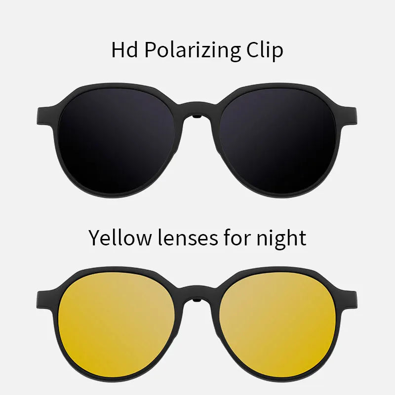 MOMOJA Fashion TR90 Polarized Magnetic Clip-on Glasses Retro Round Optical Prescription Eyeglasses Frames for Men and Women 8507