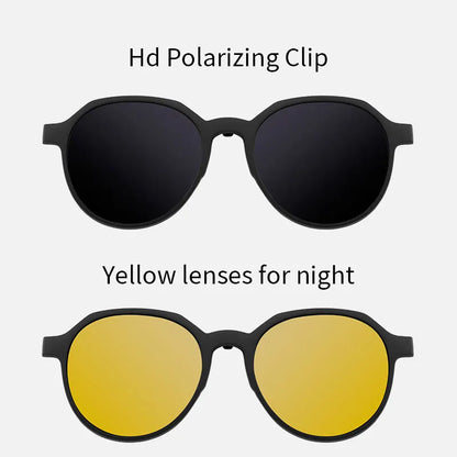 MOMOJA Fashion TR90 Polarized Magnetic Clip-on Glasses Retro Round Optical Prescription Eyeglasses Frames for Men and Women 8507