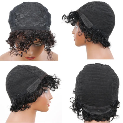 Afro Kinky Curly Human Hair Wig With Bangs Brazilian Hair Human Natural Afro Wig 180% Density Human Hair Wigs For Women On Sale