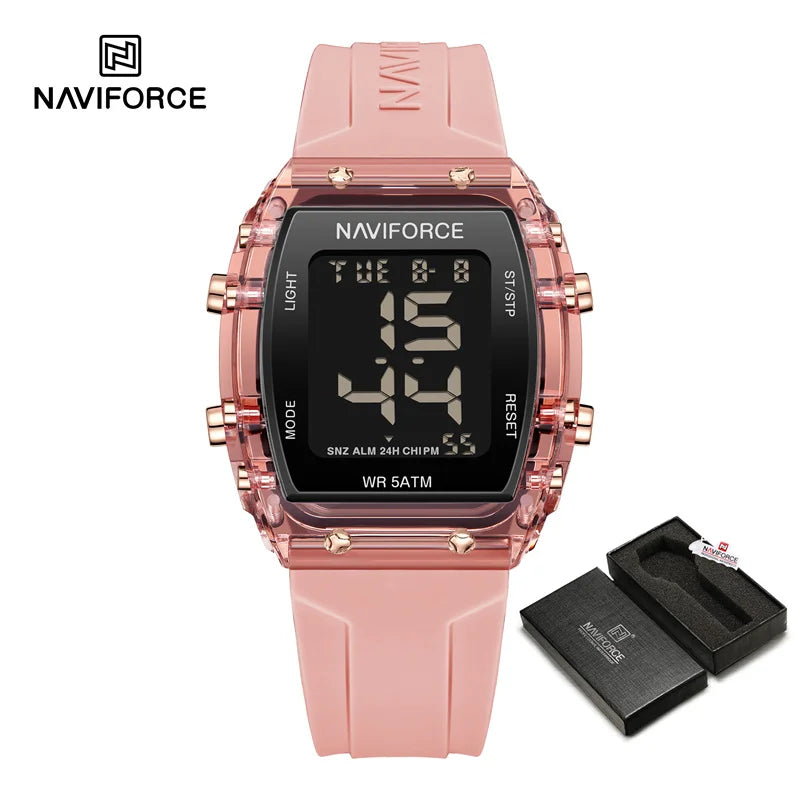 NAVIFORCE Watches for Woman LCD Digital Movement Female Clock Fashion 50m Waterproof Silicone Band Sport Electronic Wristwatches