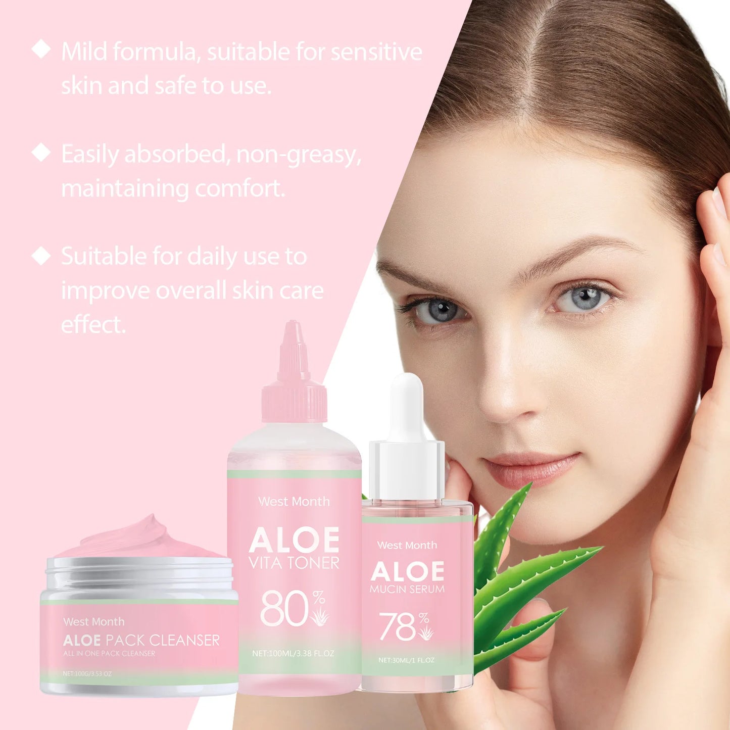 Soothing Facial Toner Serum Cleanser Relieve Redness Improve Dry Fade Dark Spots Remove Dirt Hydrating Brighting Aloe Repair Set