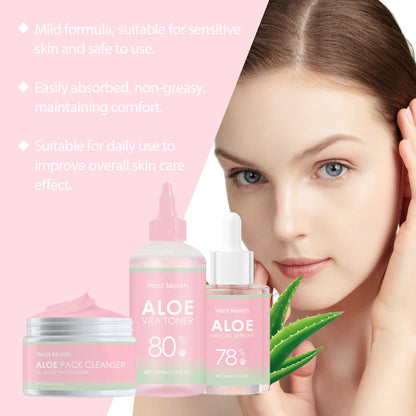 Soothing Facial Toner Serum Cleanser Relieve Redness Improve Dry Fade Dark Spots Remove Dirt Hydrating Brighting Aloe Repair Set