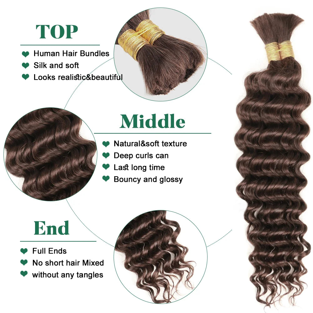 Deep Wave Bulk 100% Human Hair Braiding Blonde Ginger Curly Brazilian Hair for Human Hair Extensions for Micro Braiding No Weft
