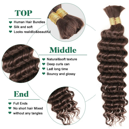 Deep Wave Bulk 100% Human Hair Braiding Blonde Ginger Curly Brazilian Hair for Human Hair Extensions for Micro Braiding No Weft