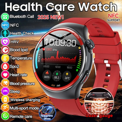 2025 New AI Health Analysis HRV+NFC SmartWatch Men Women Blood Pressure Heart rate Temperature BT Call Sports Fitness Smartwatch