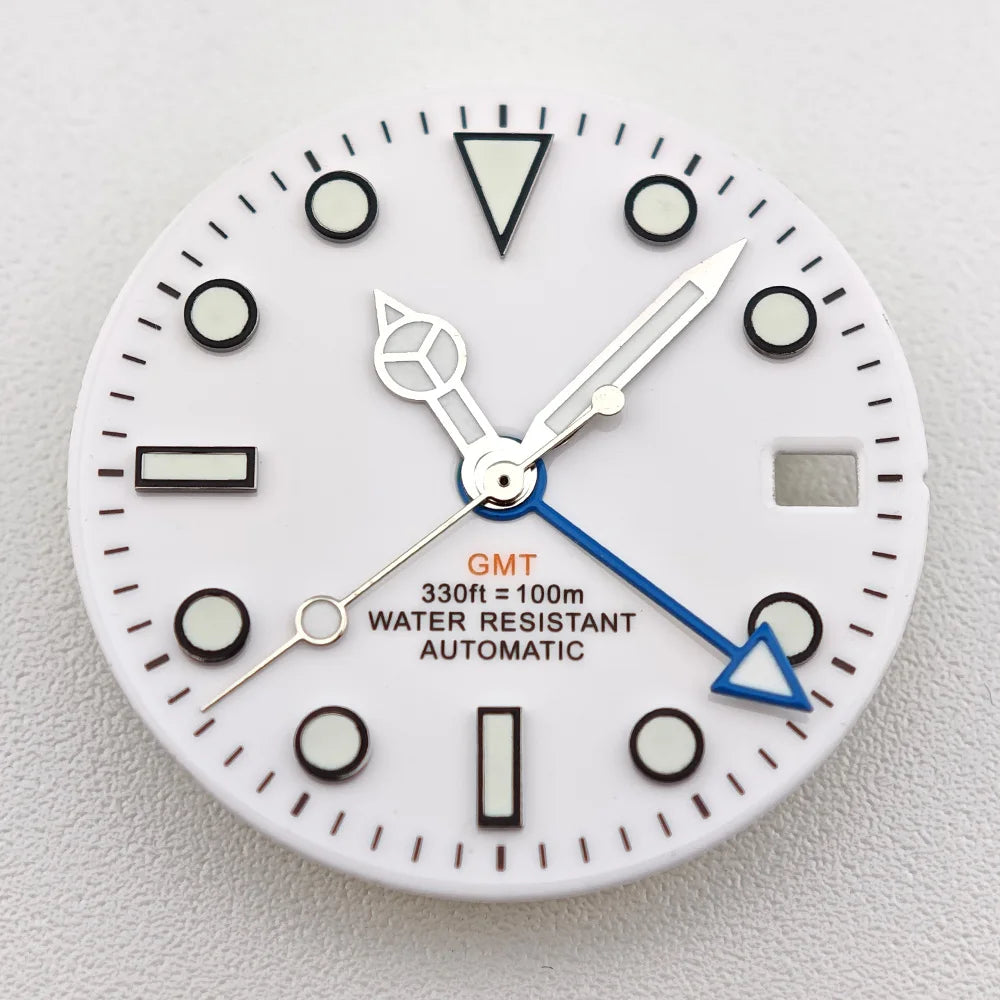29mm White/Black Sterile Dial Watch GMT Hands Fit NH34Movement Watch parts Custom LOGO Luminous Watch Dial Parts Accessories