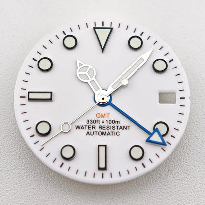 29mm White/Black Sterile Dial Watch GMT Hands Fit NH34Movement Watch parts Custom LOGO Luminous Watch Dial Parts Accessories