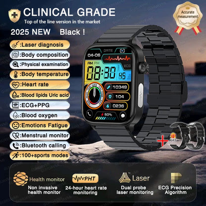 2025 New ECG+PPG+HRV Smart Watch Men Blood Lipid Uric Acid Health Monitor Bluetooth Call Sleep Physical Health Smartwatch Women