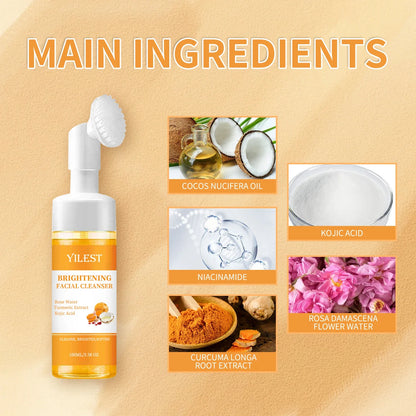 Facial Cleanser With Brush Deep Cleansing Moisturizing Blackhead Removal Brightening Anti-Aging Face Wash Foam Face Cleanser