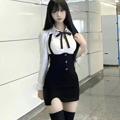 American Style Women's Spring Summer New 2023 Pleated Shirt Collar Tie Backless Hip Package Dress 2-piece Set China Origin