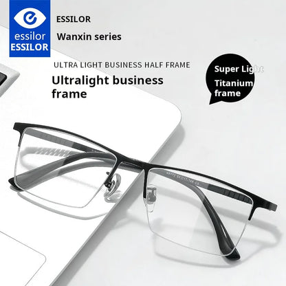 TFTB Business Men's Half-frame Glasses High-quality Pure Titanium Square Flexible Optical Prescription Eyeglasses Frame X69772