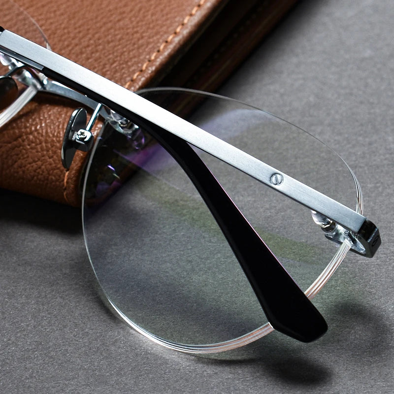 Pilot Rimless Glasses Men Optical Frame Pure Titanium Myopia Hyperopia Progressive Prescription Lens Eyeglasses Anti-Reflection