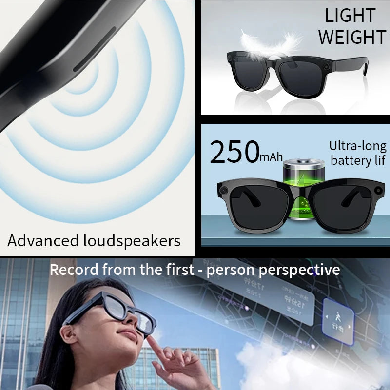 LIGE New AI Smart Glasses 500W Camera Bluetooth Voice Call Music Smart Sunglasses Video Sound Record Translation Anti-Blue Light