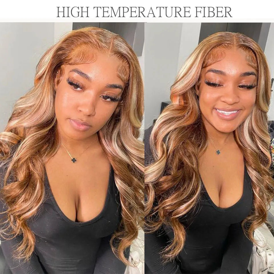 Magicae Blond 27/613 Highlight Ombre Brown High Temperature Synthetic Body Wave Ponytail 30Inch 200g Hair Extensions Wavy Bundle