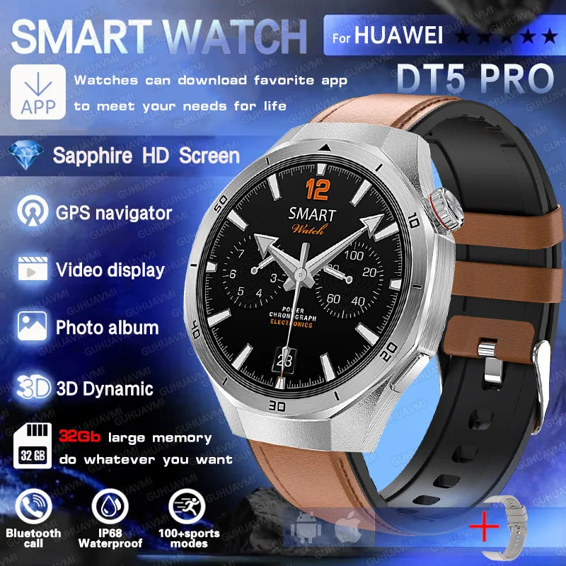 DT5 Pro Watch 32Gb Memory Local Music Bluetooth Call GPS Tracker Compass 3D Menu Bluetooth Smart Watch Men Women 2025