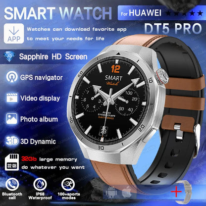 DT5 Pro Watch 32Gb Memory Local Music Bluetooth Call GPS Tracker Compass 3D Menu Bluetooth Smart Watch Men Women 2025