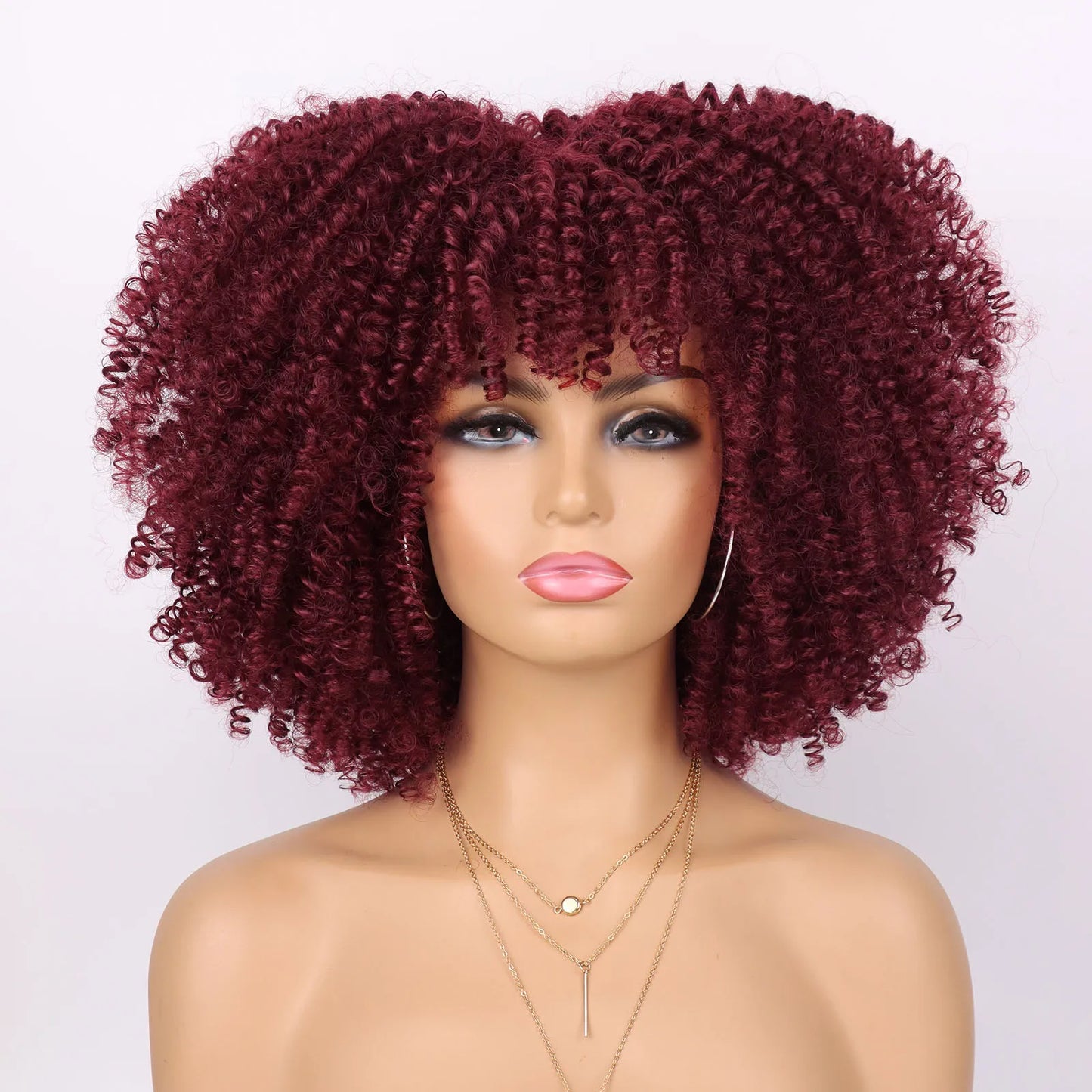 Tereshar Synthetic Short Curly Wigs for Black Women Afro Wig With Bangs Short Afro Kinky Curly Wig for Daily Party Wear