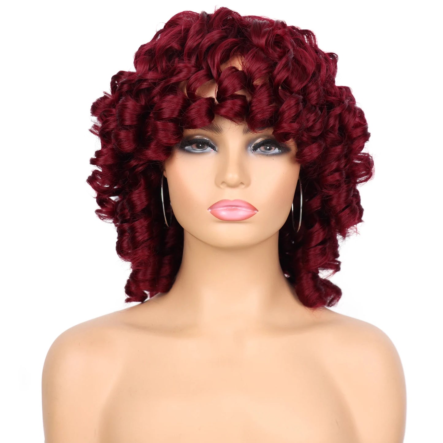 Synthetic Short Loose Curly Wigs Afro Wig Half Short Wigs for Black Women Weave Curly Wigs with Bangs Curly Hair Wig