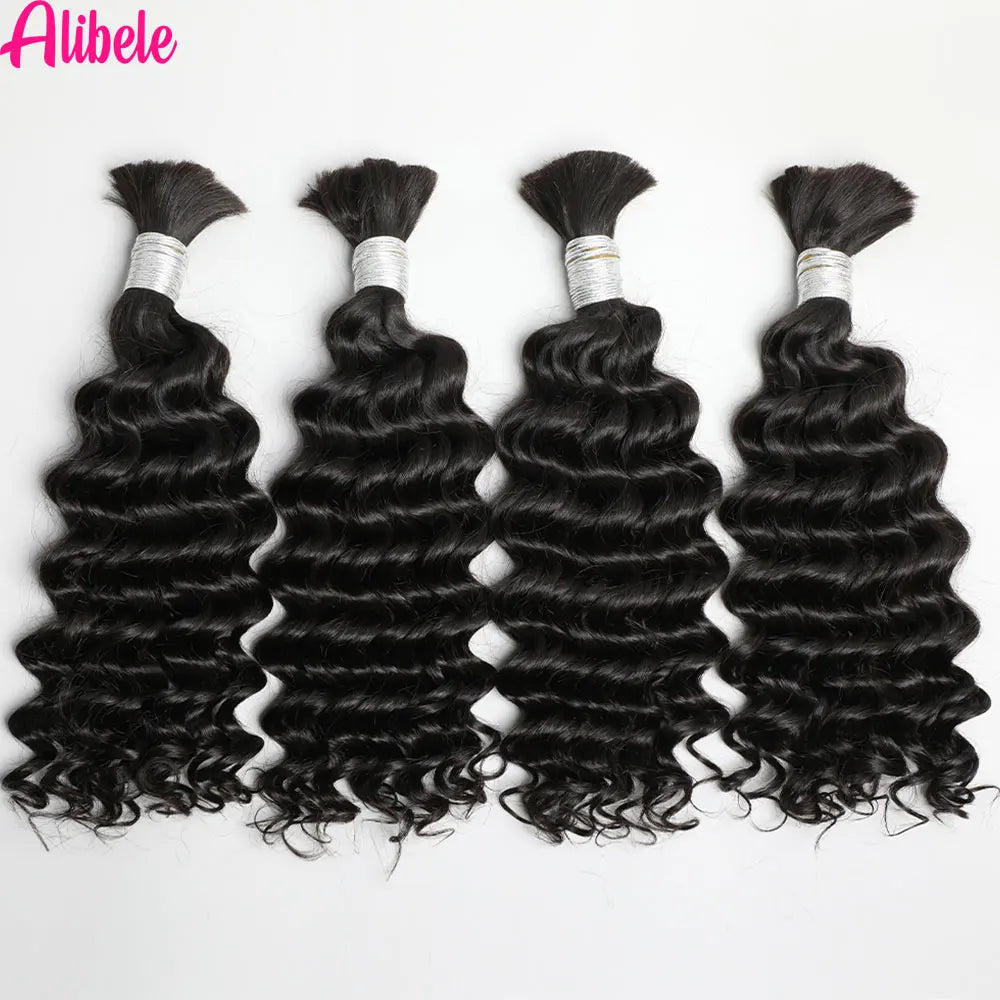Alibele Hair Bulk Hair For Braiding 100% Real Human Hair Deep Curly Hair For Boho Braids 12A Grade Hair 95g-105g Natural Color