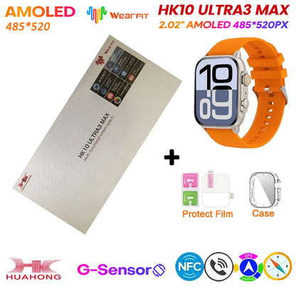 HK10 Ultra 3 MAX Plus 2025 Smart Watch 49mm AMOLED 4GB ROM AI ROBOT Network Sharing NFC GPT Compass GPS Watch for ISO Android