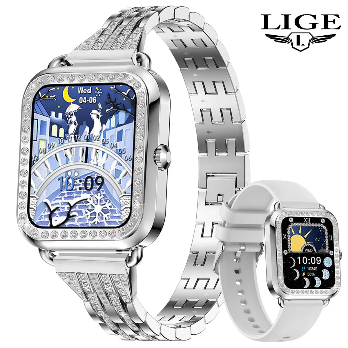 LIGE New Women Smart Watch Full Touch Screen Bluetooth Call Waterproof Watches Sport Fitness Tracker Smartwatch For Android iOS