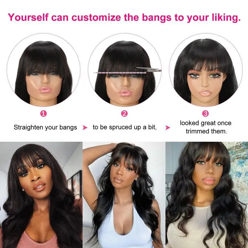 Alipearl Hair Body Wave Glueless Wig With Bangs 5x5 Lace Closure Wig Human Hair Ready To Go Wig