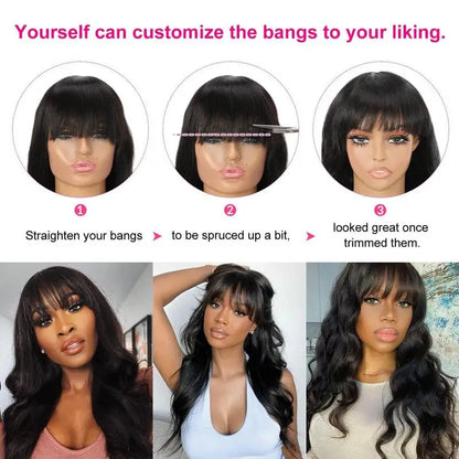 Alipearl Hair Body Wave Glueless Wig With Bangs 5x5 Lace Closure Wig Human Hair Ready To Go Wig