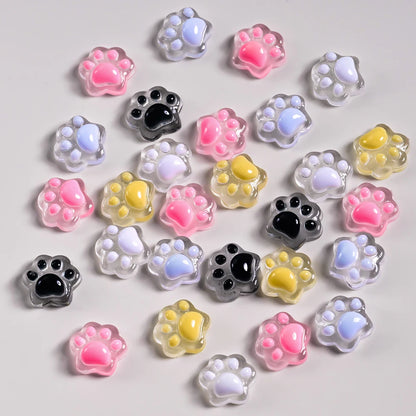 50pcs 3D Mini Cartoon Jelly Cat Paw Nail Art Charms Resin Mixed Luminous Effect Flatback Bear/Cat's Paw Manicure Hairwear Parts