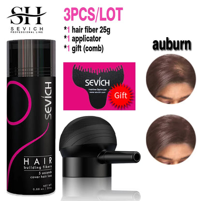 10 Colors Sevich Hair Fibers Keratin Fibers Applicator Hair Building Fibers Spray Hair Loss Instant Regrowth Thickening Powders
