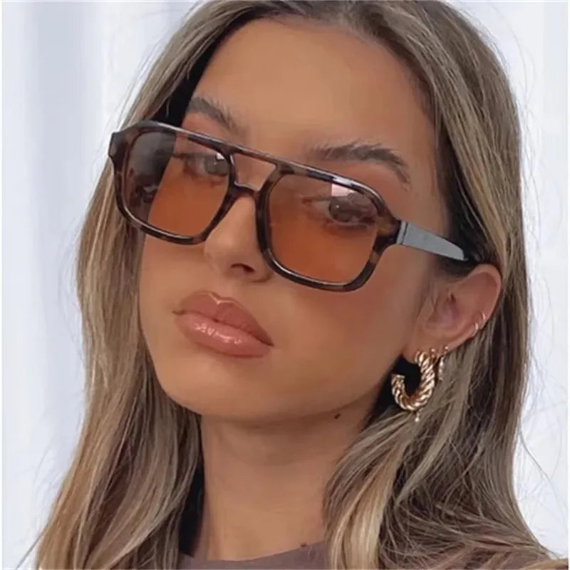 Vintage Double Bridge Yellow Sunglasses Women Oversized Square Frame Luxury Shades Sun Glasses Female Pilot Eyewear