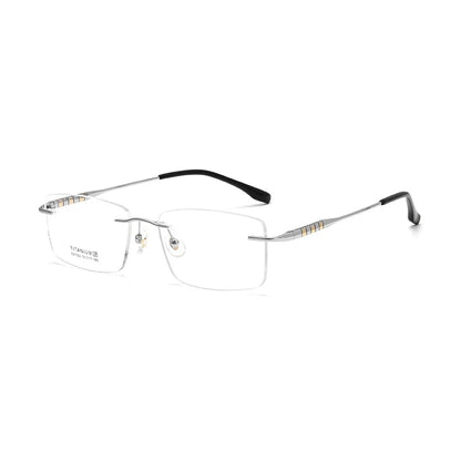 Fashion Square Ultra Light Pure Titanium Optical Prescription Rimless Eyeglasses Frame Luxury For Men Large Size Eyewear S97356