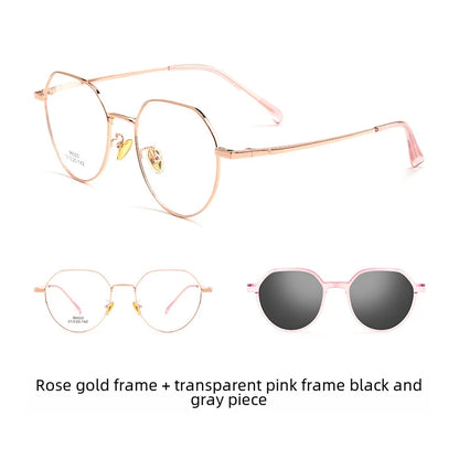 86003 Ultra-lightweight Magnetic Cover Glasses Small Face Retro Style Sunglasses Frame Non-magnetic Titanium Round Frame Lens