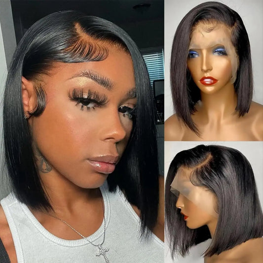 Short 13X4 Lace Front Bob Wig Human Hair Wigs Straight Frontal Bob Wig Glueless Wig Ready To Wear Go Machine Made Wig With Bangs