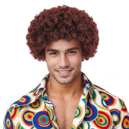 12 inch short roll explosive head hip-hop disco retro men's synthetic wig suitable for holiday parties, Halloween ball costumes
