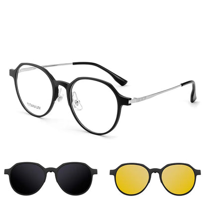 MOMOJA Fashion TR90 Polarized Magnetic Clip-on Glasses Retro Round Optical Prescription Eyeglasses Frames for Men and Women 8507
