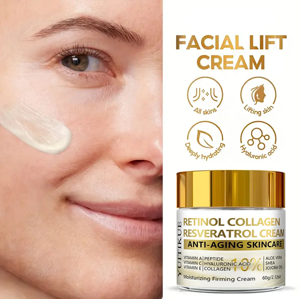 10% Retinol Collagen Cream - Anti-Aging Facial Lift, With Resveratrol & Hyaluronic Acid, Hydrating & Firming, For All Skin Types