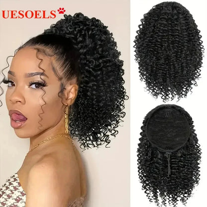 8-26 Inch Drawstring Ponytail Kinky Curly Human Hair Brazilian Ponytail Remy Brazilian Hair Extensions Clip In Natural Black