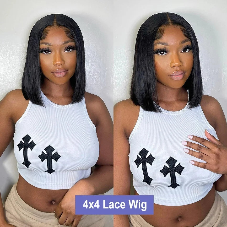 Transparent 13x4 Bone Straight HD Lace Front Human Hair Bob Wigs Brazilian Glueless 4x4 Lace Closure Short Bob Wig 230% Density